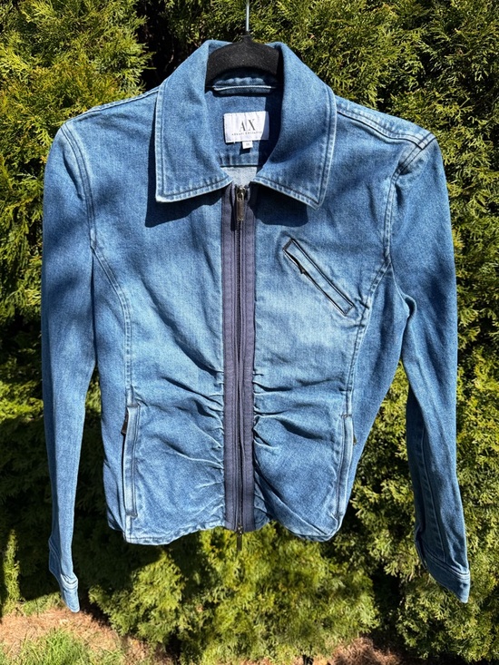 Armani Exchange Jackets & Blazers - Armani Exchange Fitted Denim Jacket Ruched Zip Front Y2K Style Size M